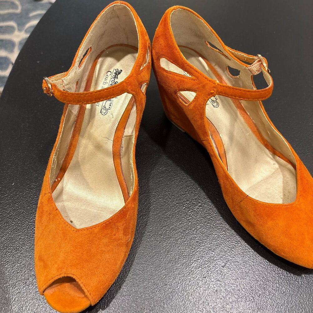 Coach and Four Orange Suede Heels